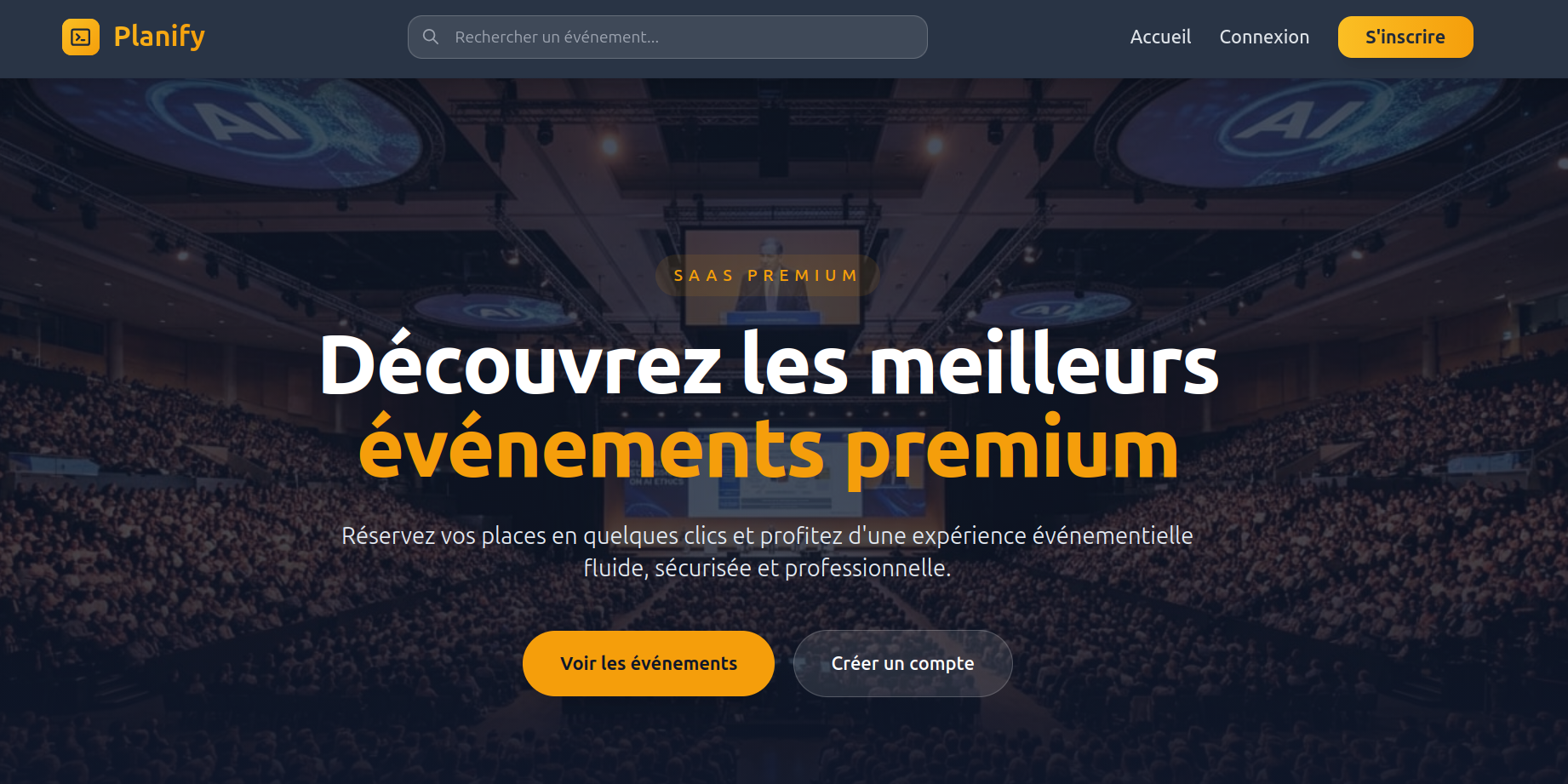 Interface de PLANIFY, plateforme SaaS de gestion d'événements